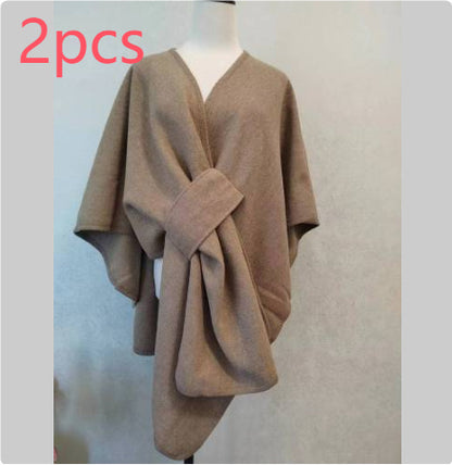 Fur Collar Fur Ball Knitted Cardigan Cape And Shawl