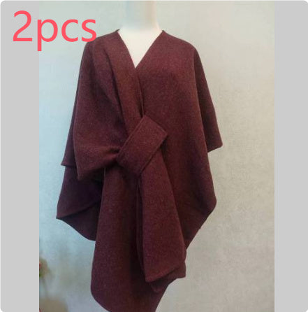 Fur Collar Fur Ball Knitted Cardigan Cape And Shawl