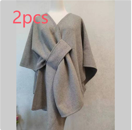 Fur Collar Fur Ball Knitted Cardigan Cape And Shawl